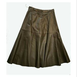 JOA Ripple in Time Olive Green Vegan Leather Midi Skirt, Womens Size XS